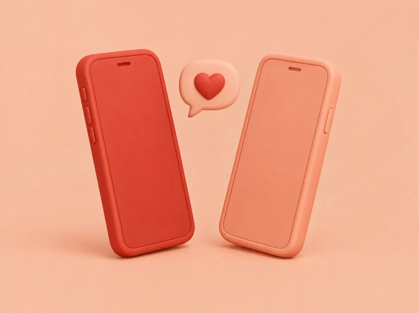 Clay model of two phones with a speech bubble holding a heart between them